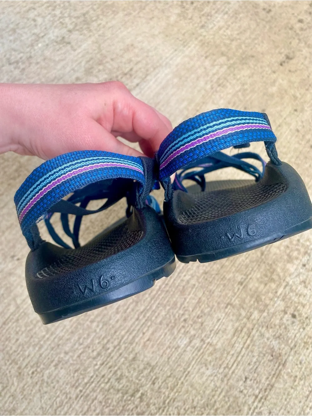Chaco Women's Blue Strappy Sport Sandals with Pink Accent